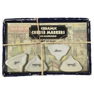 Vintage Cheese Identifiers Set of 4 Ceramic Markers Cheddar Brie Swiss Gouda